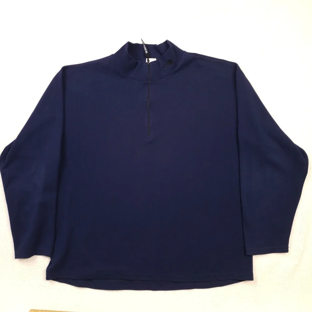 The North Face Pullover Men XL Navy Blue Quarter Zip Mock Neck Textured Knit 1/4